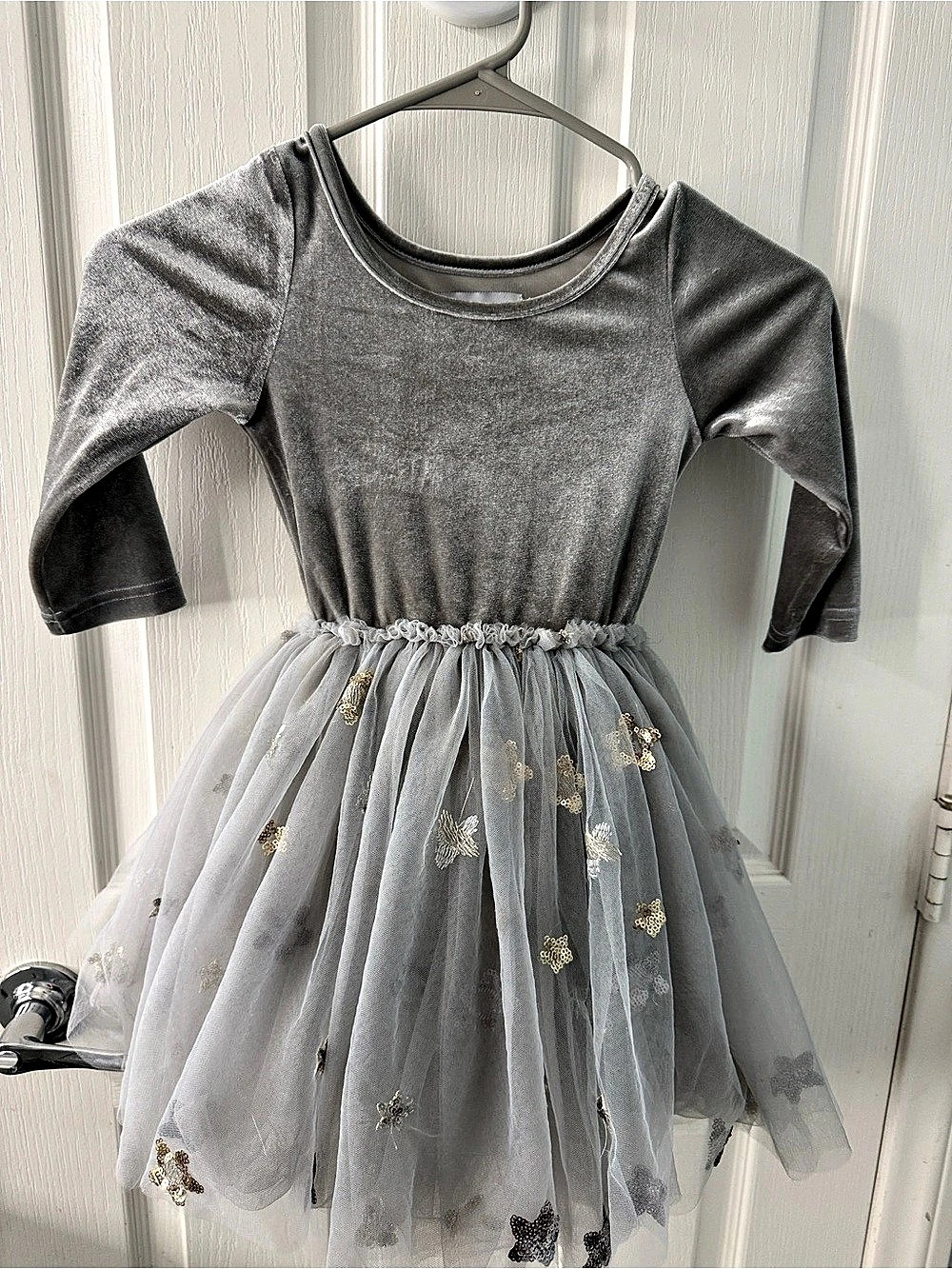 Only Little Once Silver Velvet and Tulle Star Dress Girls 6/7 Gray